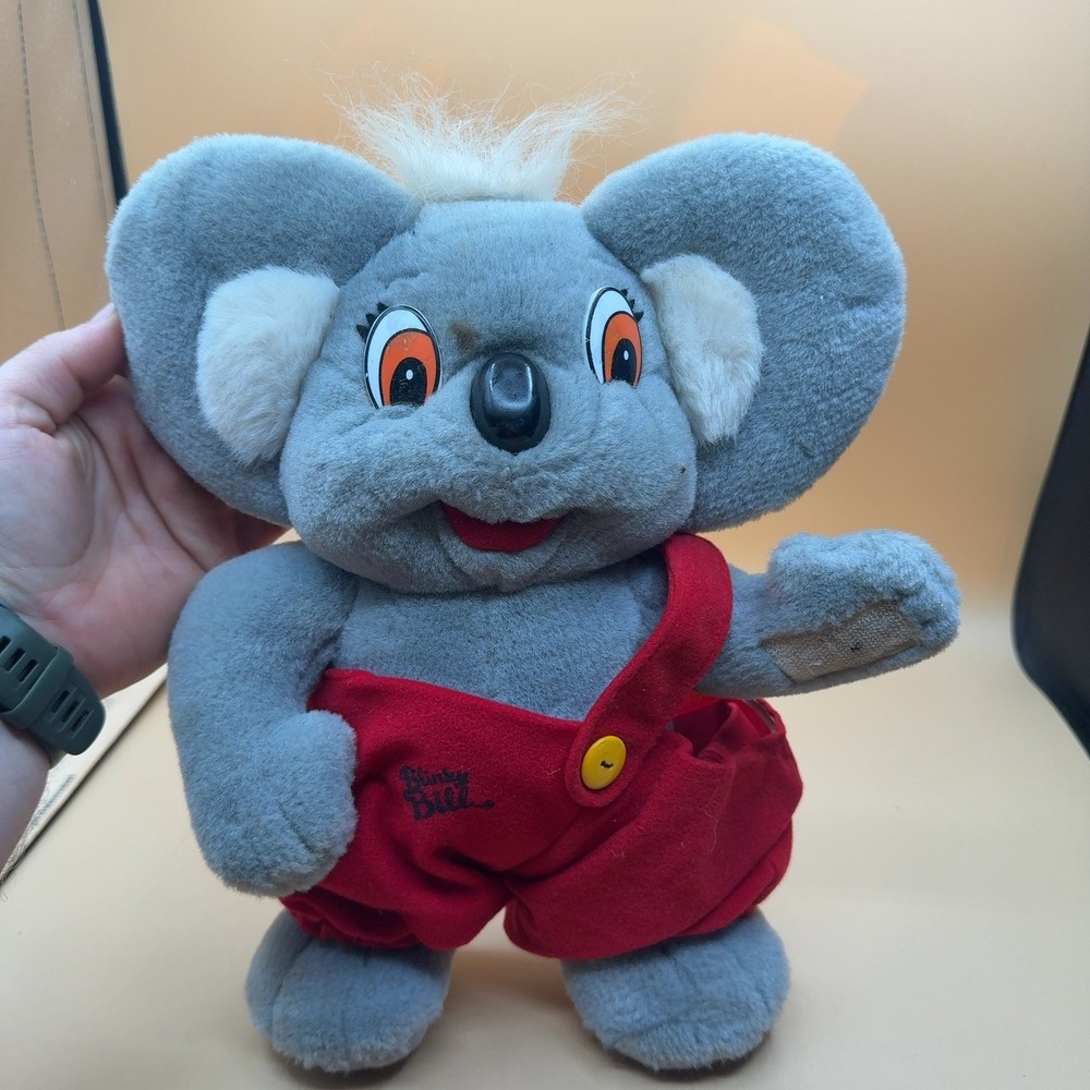 Blinky Bill Koala Plush Stuffed Animal Gray Red Overalls Vintage Australia 10in